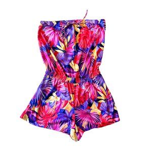 Vintage Granada Vibrant Tropical Palm Leaf Strapless Romper M